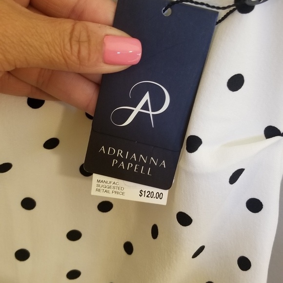 Adriana Papell short sleeve ruched polka dot dress - Picture 3 of 5